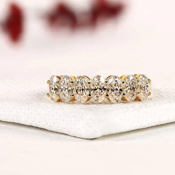 Seven Stone Oval Cut Moissanite Diamond Half Eternity Band