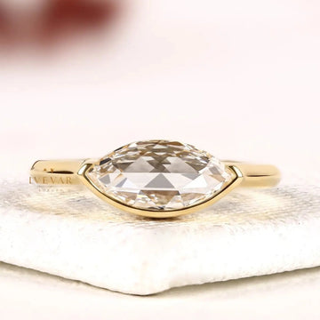 East West Half Bezel Set Marquise Cut Moissanite Diamond Engagement Ring
