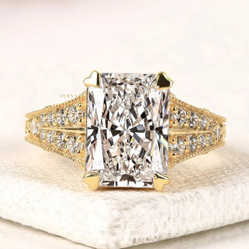 Radiant Cut Moissanite Prong Setting pave band Engagement Ring