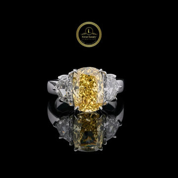 Yellow Cushion Cut Lab Grown Diamond Ring with Side Stone