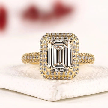 Double Halo with Hidden Emerald Cut Lab Diamond Engagement Ring