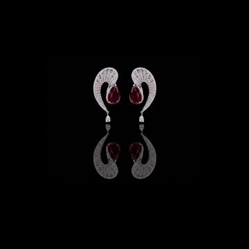 Swirl Red Gemstone Pear Drop Earrings with Pavé Moissanite Diamond Accents