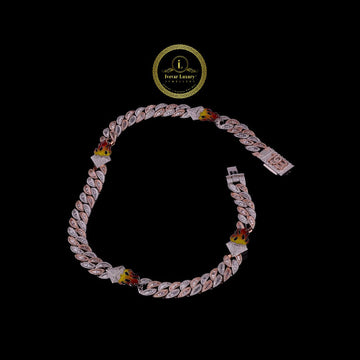Fully Iced-Out With Fire Logo Custom Cuban Link Chain with Moissanite Diamond by Ivevar.