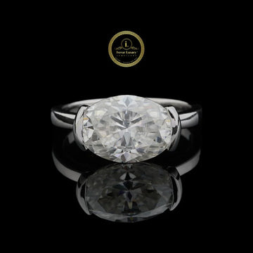Modern East West Oval Moissanite Diamond Semi Bezel Ring