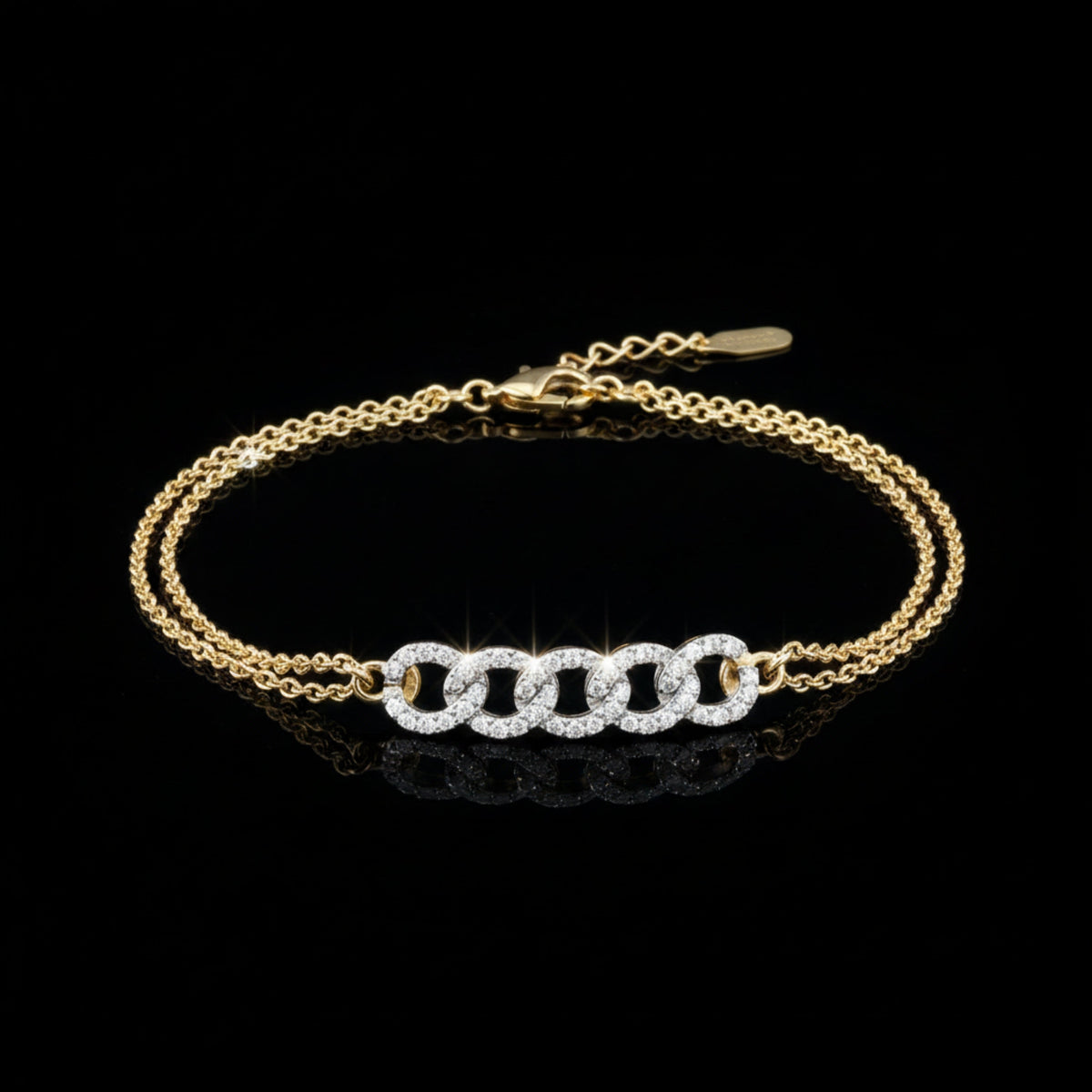 Round Cut Moissanite Diamond Interlocking Double Link Bracelet