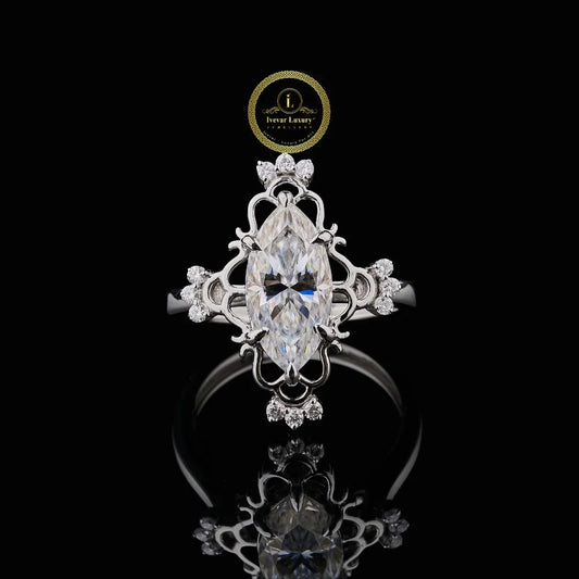 Vintage Marquise Lab Diamond Filigree Engagement Ring