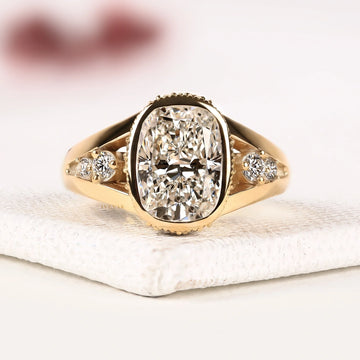 Cushion Cut Bezel Lab Diamond Split Shank Ring