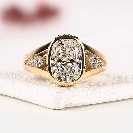 Cushion Cut Bezel Lab Diamond Split Shank Ring