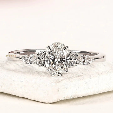 Oval Cut Moissanite Diamond With Marquise Side Stones
