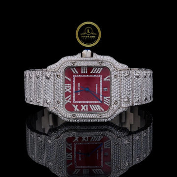 Iced-Out Santos a Rich Red Dial and Fully Diamond-Set Case Timeless Watch.