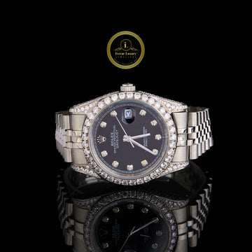 Stainless Steel Datejust Black Diamond Dial, Custom Diamond Bezel With Jubilee Band
