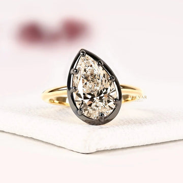 Black Bezel Pear Cut Moissanite Diamond Solitaire Engagement Ring
