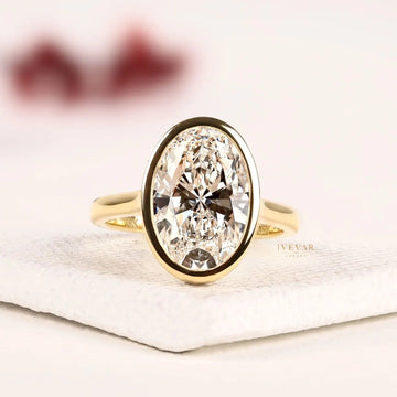 Bezel Set Hidden Halo Oval Lab Diamond Engagement Ring