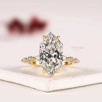 Dutch Marquise Hidden Halo with Pave Band Lab Diamond Ring