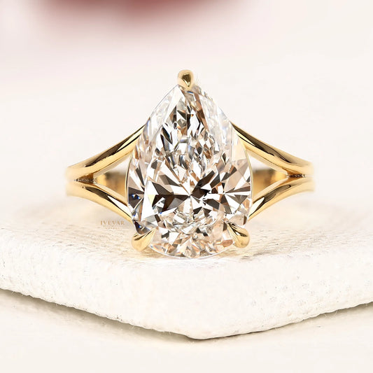 Pear Cut Lab Diamond Ring 3-Prong Solitaire Setting