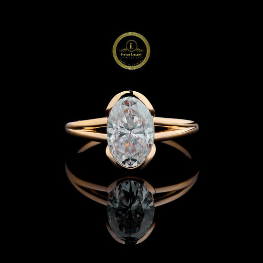 Oval Cut Lab Diamond Solitaire Ring with Slim Band