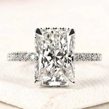 Radiant Cut Moissanite Diamond Hidden Halo Engagement Ring