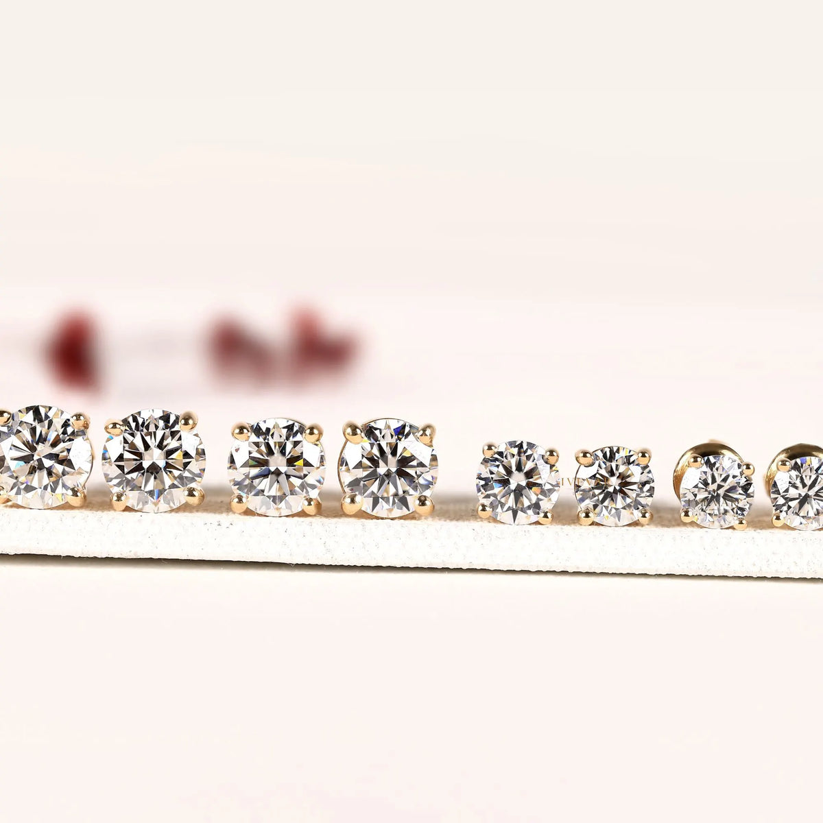 Round Brilliant Cut Moissanite Diamond Classic Solitaire Stud Earrings - View 2