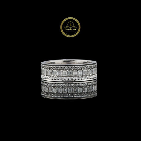 Triple Row Emerald & Round Cut Moissanite Diamond Eternity Wedding Band