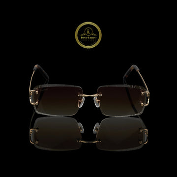 Rimless Rectangular Sunglasses with Smoke Brown Gradient Crystal-Cut Lenses
