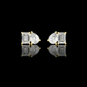 Modern Lab Diamond Stud Earrings Featuring Emerald Cut and Pear Cut Duo