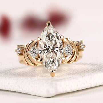 Nature Inspired Marquise Cut Lab Diamond Engagement Ring