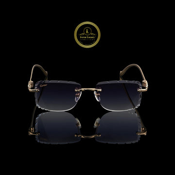 Rimless Rectangular Sunglasses with Deep Blue Gradient Crystal-Cut Lenses