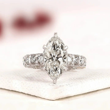 Marquise Cut Lab Diamond Pave Hidden Halo Engagement Ring