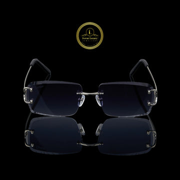 Luxury Rimless Rectangular Silver Sunglasses with Smoke Gradient Lenses
