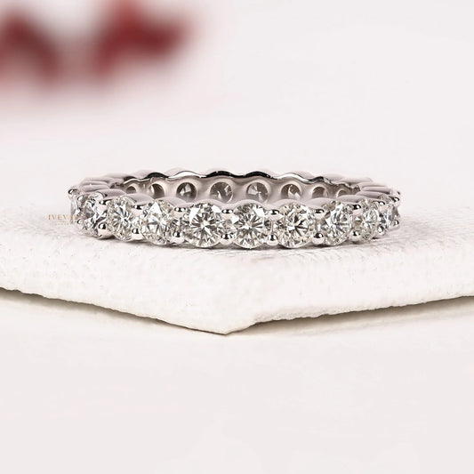 Round Brilliant Moissanite Diamond Full Eternity Wedding Band Ring