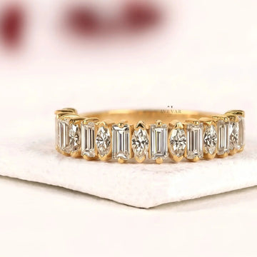 Alternative Emerald and Pear Moissanite Diamond Eternity Band