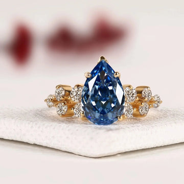 Sapphire Teardrop Lab Diamond Cluster Engagement Ring