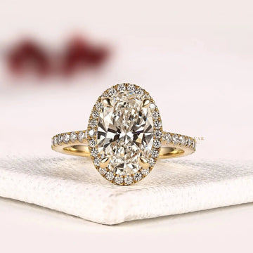 Oval Cut Hidden Halo with Pave Band Lab Diamond Engagement Ring
