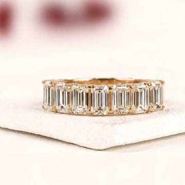 Emerald Cut Moissanite Diamond Half Eternity Band Ring