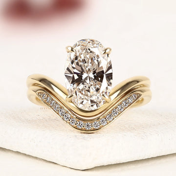Curved Oval Cut Lab Diamond Bridal Ring Set
