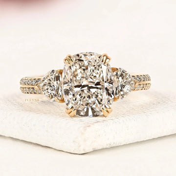 Cushion Cut Three Stone Lab Diamond Engagement Ring