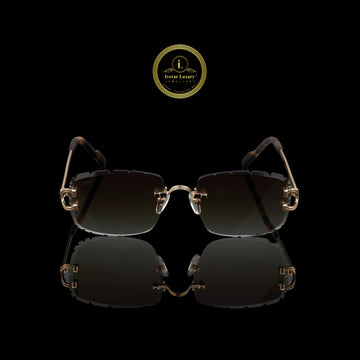 Modern Rose Gold Rimless Sunglasses with Brown Gradient UV Lenses