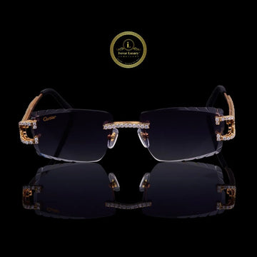 Luxury Rimless Diamond Accent Sunglasses Black & Gold By Ivevar