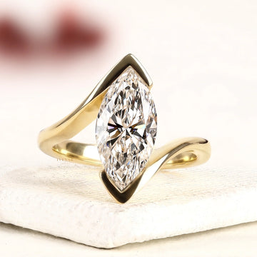 Marquise Cut Moissanite Diamond Bezel Set With Bypass Band
