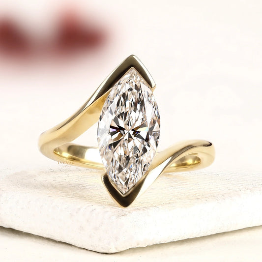 Marquise Cut Moissanite Diamond Bezel Set With Bypass Band