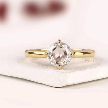 Rose Cut Lab Diamond Hidden Halo Engagement Ring