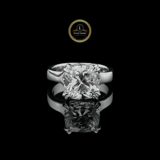Cushion Cut Lab Diamond Solitaire Engagement Ring with Four-Prong Setting