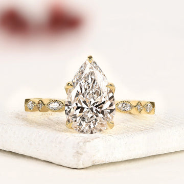 Pear Cut Lab Diamond Ring with Marquise Side Stones