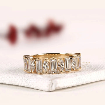 Baguette & Marquise Cut Lab Alternating Eternity Wedding Band