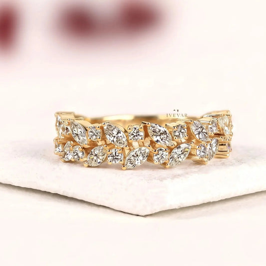 Marquise & Round Lab Diamond Eternity Wedding Band