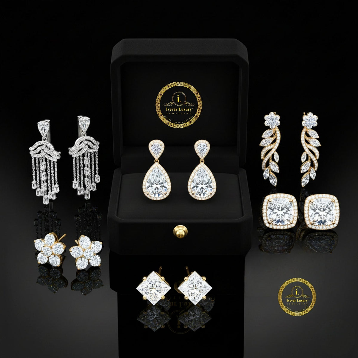 Floral Inspired Moissanite Diamond Stud Earrings with Brilliant Round Cut For Daily Wear - View 13