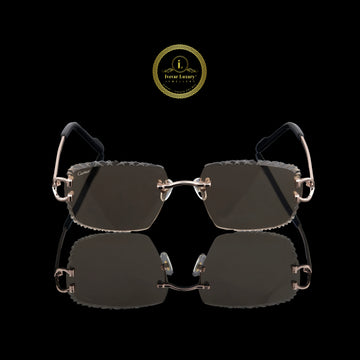 Rectangular Rimless Sunglasses with Crystal-Cut Smoke Lenses