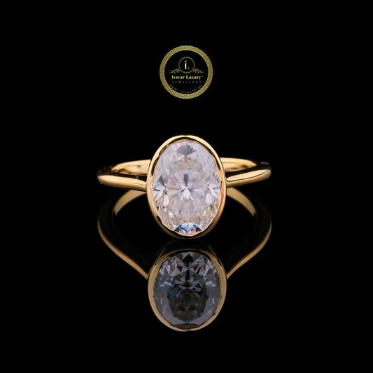 Oval Cut Lab Diamond Bezel Set Solitaire Engagement Ring