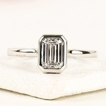 Emerald Cut Moissanite Diamond Bezel Solitaire Engagement Ring