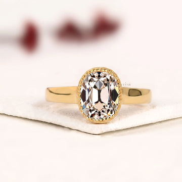 Rose Oval Cut Lab Diamond Wide Band Solitaire Ring